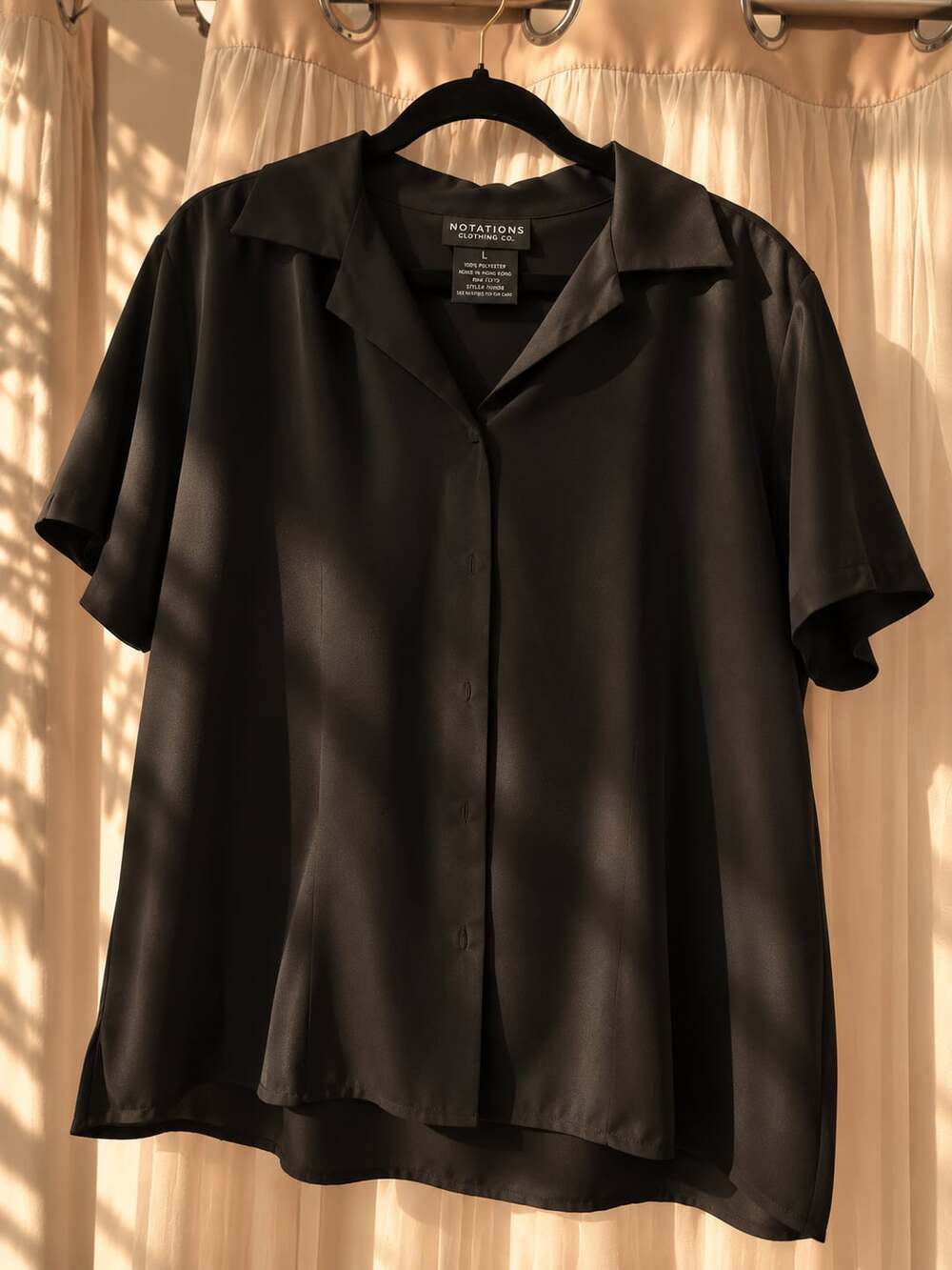 Notations Clothing Co. Black Short Sleeve Notch Collar Button Down Shirt L